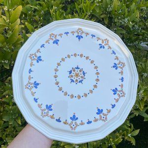 Vintage Herbolzheim Ceramic Cake Pie Plate 12" Blue Orange Flowers Floral 339-33